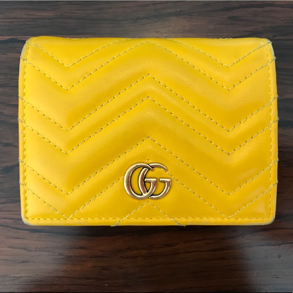 Gucci GG Marmont Yellow Leather Chevron Wallet